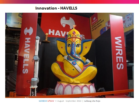 Ganesh idol at Mumbai pandal with Havells wires branding during Ganesh Utsav celebrations